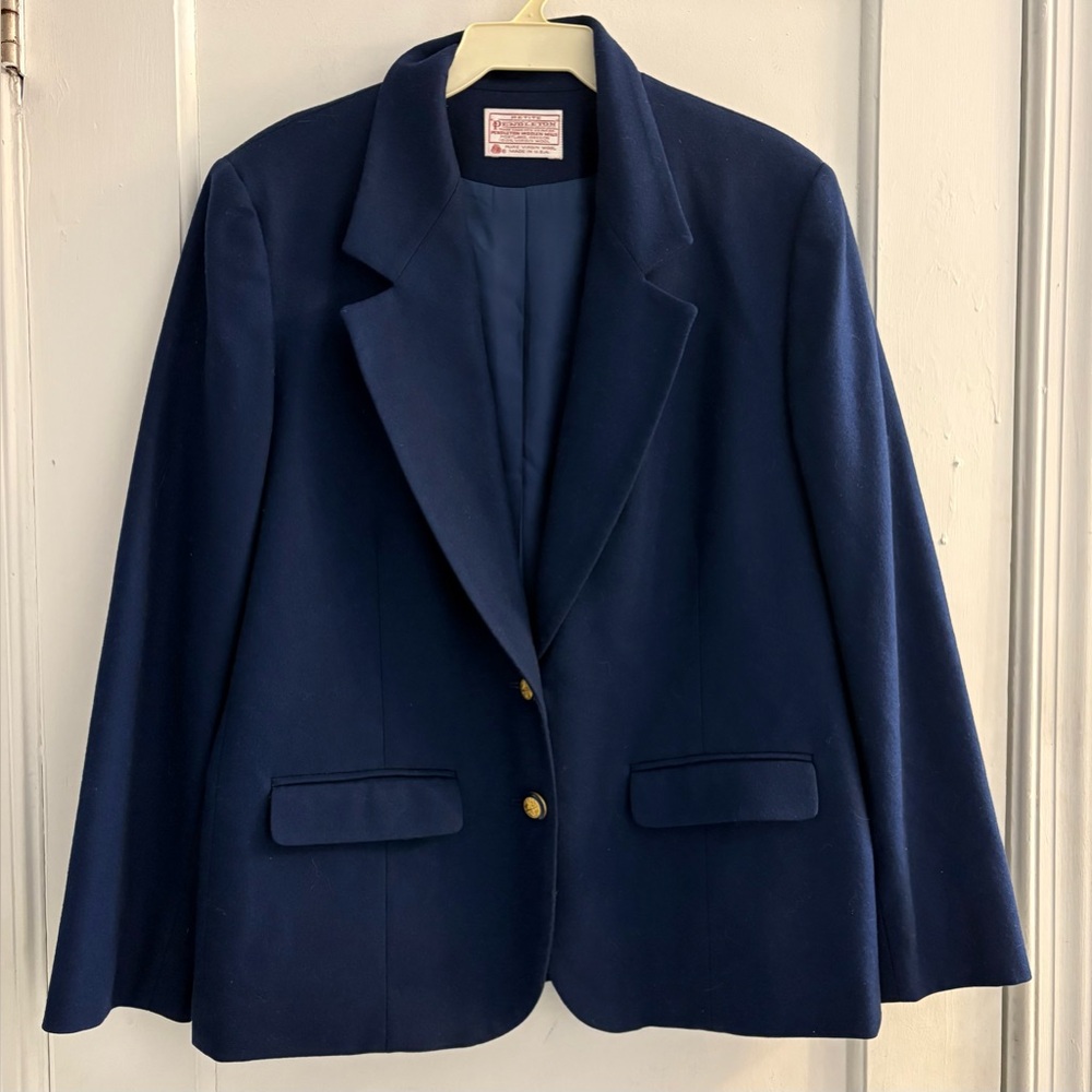 Pendleton Women’s 100% Virgin Wool Navy Blue Blazer Large Petite